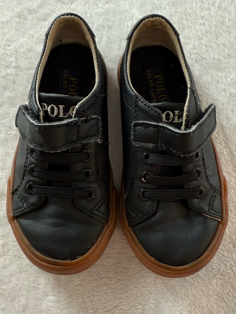 Leather Polo by Ralph Lauren Kids Black Sneakers with Brown Sole